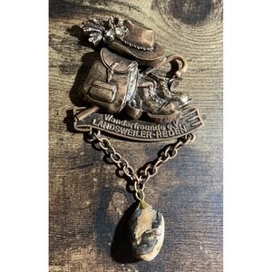 VTG German Volksmarch Hiking Medal Wanderung Walking Club Award w/ Jewel Pins